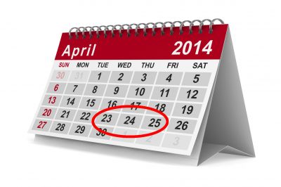 Kalendarz - kwiecień 2014 - zaznaczony termin egzaminu gimnazjalnego w 2014 roku