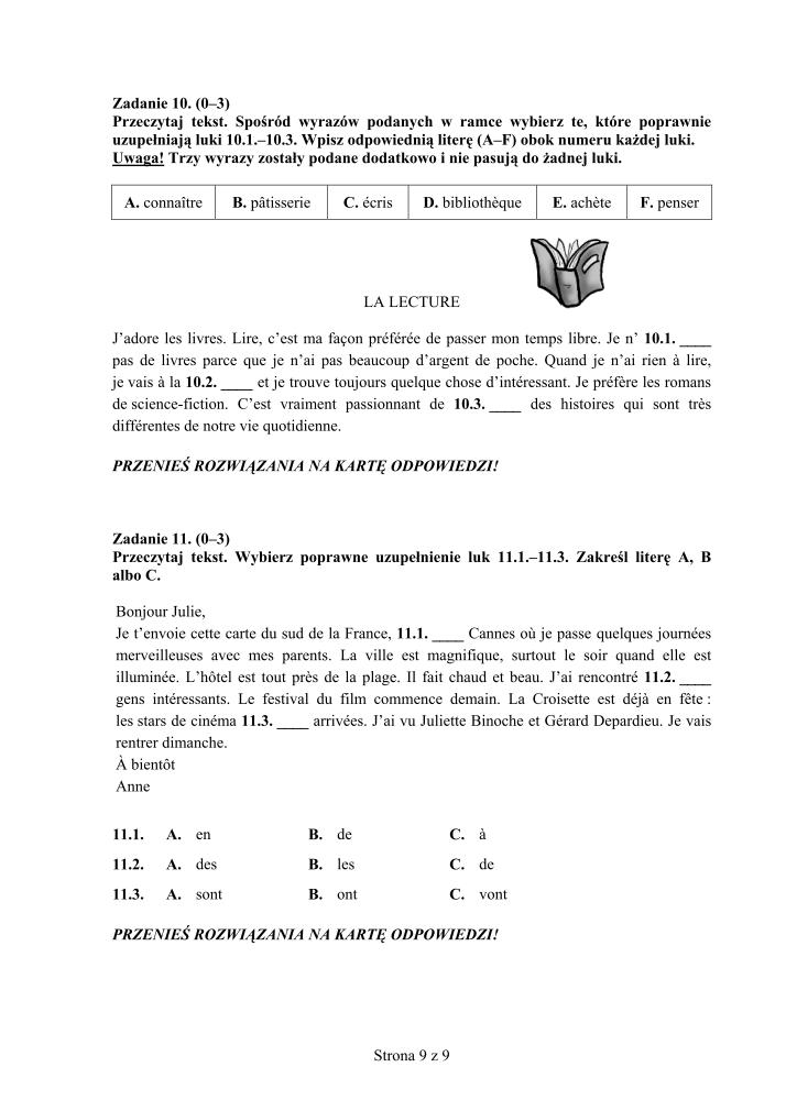 Pytania-jezyk-francuski-p. podstawowy-egzamin-gimnazjalny-2012-strona-09
