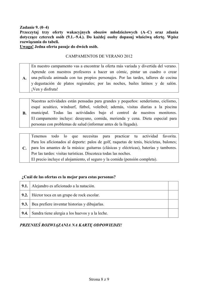 Pytania-jezyk-hiszpanski-p. podstawowy-egzamin-gimnazjalny-2012-strona-08