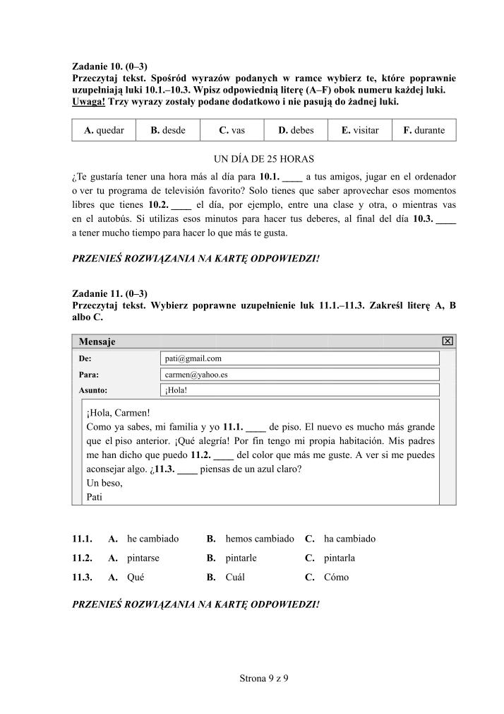 Pytania-jezyk-hiszpanski-p. podstawowy-egzamin-gimnazjalny-2012-strona-09