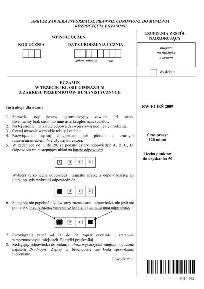 Pytania-czesc-humanistyczna-egzamin-gimnazjalny-2009-strona-01