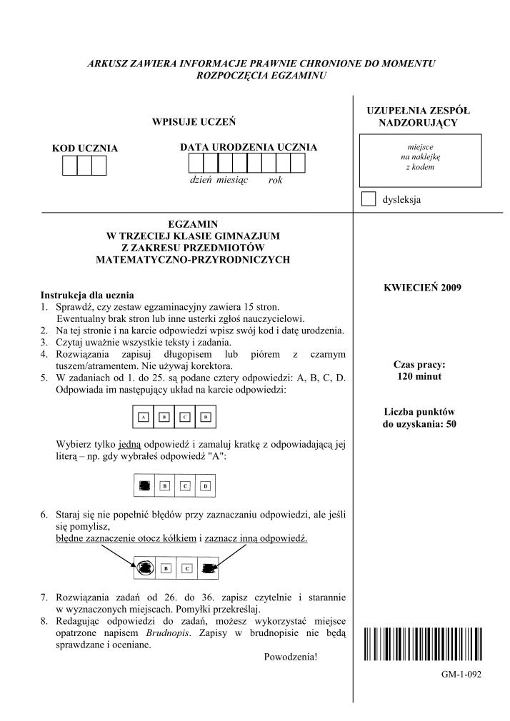 Pytania-czesc-matematyczno-przyrodnicza-egzamin-gimnazjalny-2009-strona-01