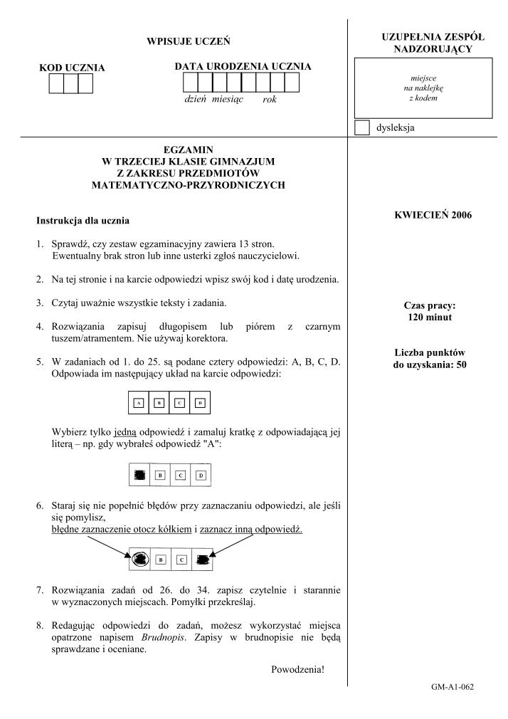 Pytania-czesc-matematyczno-przyrodnicza-egzamin-gimnazjalny-2006-strona-01