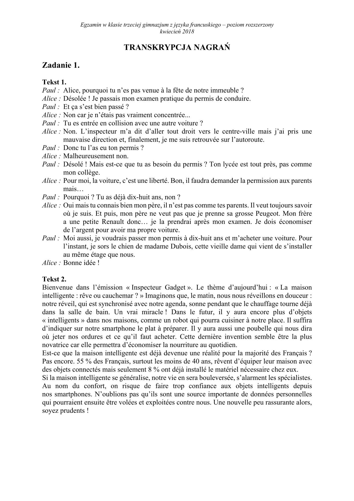 transkrypcja-francuski-poziom-rozszerzony-egzamin-gimnazjalny-2018 - 1
